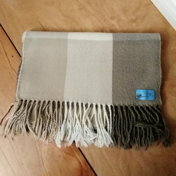 Vintage Classic Cashmere Neutral Tones Plaid Scarf - Picture 1 of 7